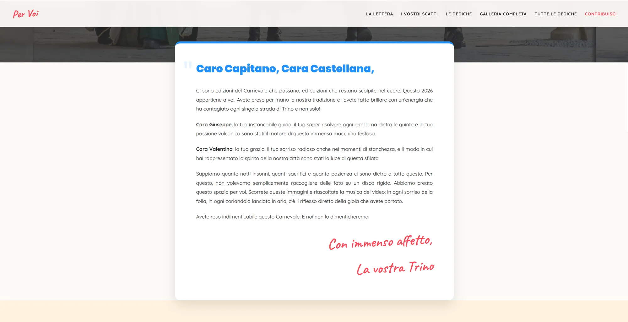 La lettera aperta al Capitano e alla Castellana dell'edizione, su fondo chiaro