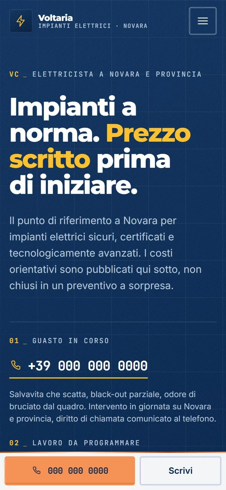 La stessa home su telefono, con la barra di azione fissa in basso che tiene sempre a portata chiamata e messaggio